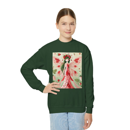 Strawberry Fairy Delight Youth Crewneck Sweatshirt – Sweet Magic, Nature & Whimsical Joy
