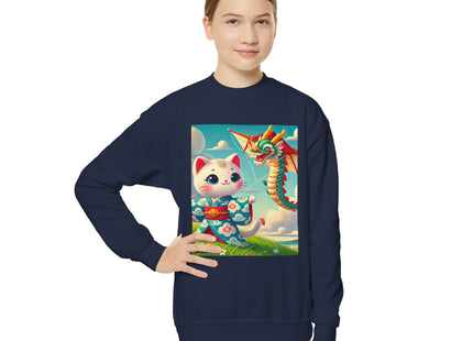 Geisha Kitten and the Dragon Kite Youth Crewneck Sweatshirt