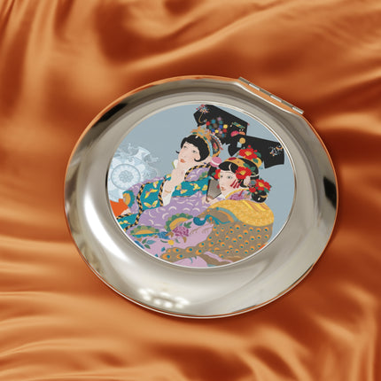 Two Geishas in Peacock Kimonos Compact Mirror – Timeless Elegance & Sisterly Grace
