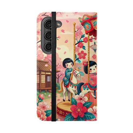 🎠🌸 Geisha Kitten's Enchanted Carousel Flip Case – Whimsical Dreams & Cherry Blossom Magic