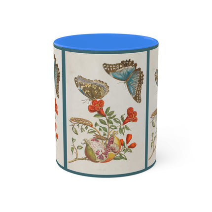 Blue Butterflies and Pomegranate by Maria Sibylla Merian Colorful Mugs, 11oz