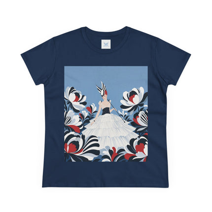 🖤🌸 The Black And Ivory Blossom Garden Cotton Tee – Art Deco Fashion Illustration