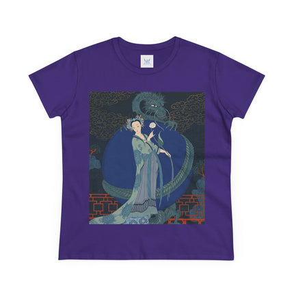 🐉🪷 The Lady Of The Lotus Dragon Cotton Tee – Art Deco Asian Fantasy