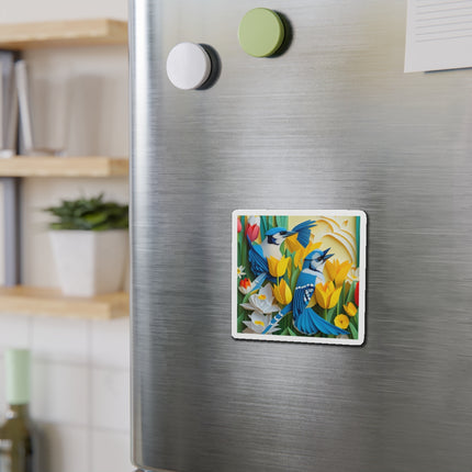 Blue Jays in a Spring Garden Die-Cut Magnets (5 Sizes)