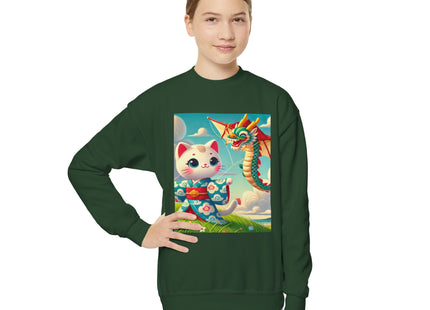 Geisha Kitten and the Dragon Kite Youth Crewneck Sweatshirt