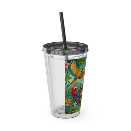 Parrot Dance of the Geisha Kitten Sunsplash Tumbler with Straw, 16oz