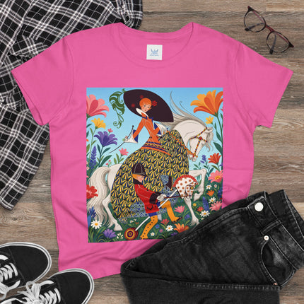 🐎🌸 The Enchanted Garden Riders Cotton Tee – Art Deco Equestrian Whimsy