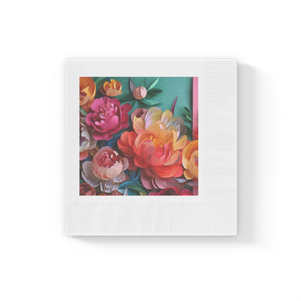 Peonies in Full Bloom White Coined Napkins