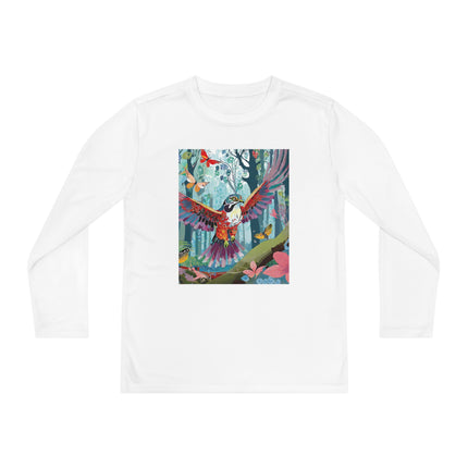 A Colorful Raptor Youth Long Sleeve Competitor Tee – Dino Adventure & Forest Wonder
