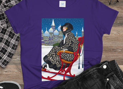 Elegant Winter Woman in Sleigh Women's Midweight Cotton Tee