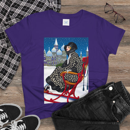 Elegant Winter Woman in Sleigh Women's Midweight Cotton Tee