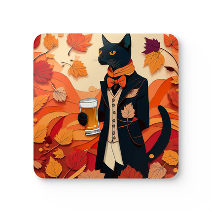 Siamese Cat at an Autumn Harvest Fair Corkwood Coaster Set