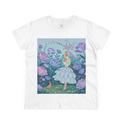🌸🐇 The Secret Blossom Garden Cotton Tee – Art Deco Spring Whimsy