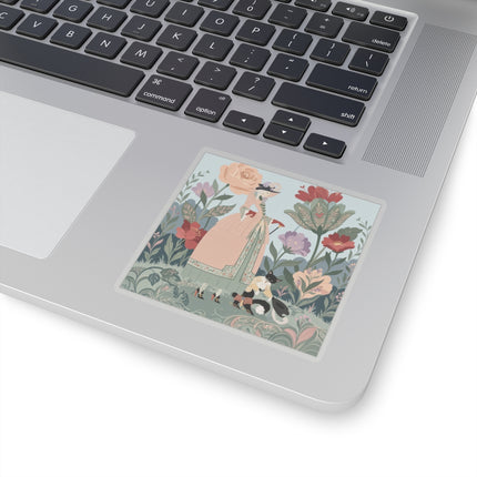 🌹🐈 The Lady And Puss In Boots Kiss-Cut Stickers – Art Deco Floral Whimsy