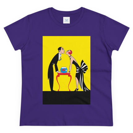 Moment of Elegance: A Passionate Embrace Amidst Golden Splendor Women's Midweight Cotton Tee