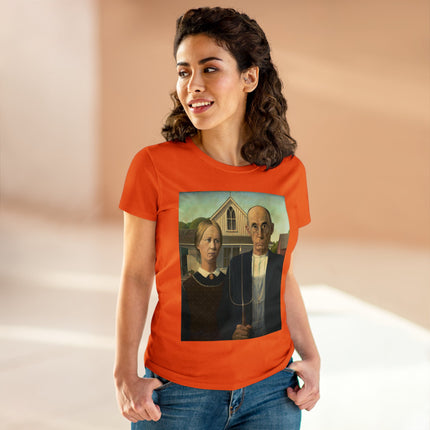 American Gothic by Grant Wood Women's Midweight Cotton Tee