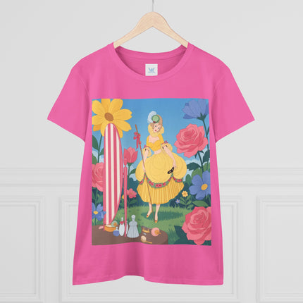 🌸🪞 The Lady Of The Flower Garden Mirror Cotton Tee – Art Deco Floral Fantasy