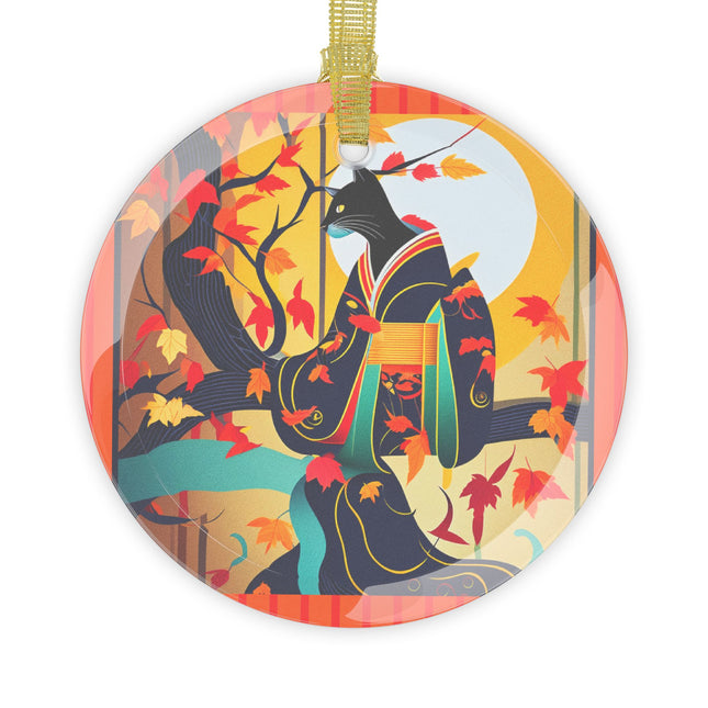 Black Cat in Kimono Glass Ornament