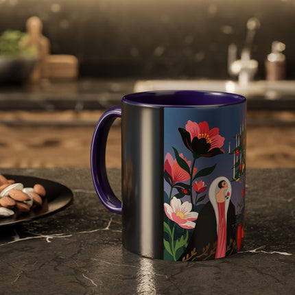 🌹🎄 The Lady Of The Candlelit Rose Tree Colorful Mug – Art Deco Christmas Garden