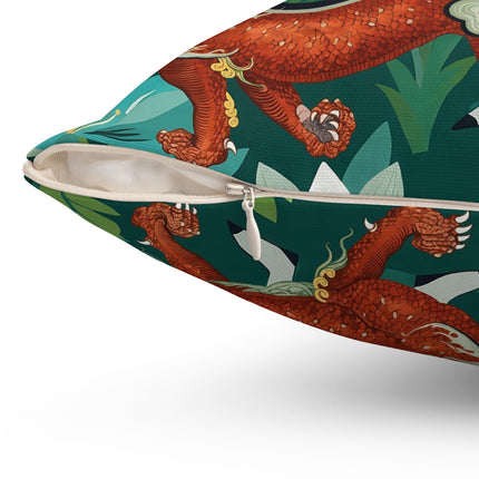 🐉🌿 The Dragon Keeper Square Pillow – Art Deco Floral Fantasy