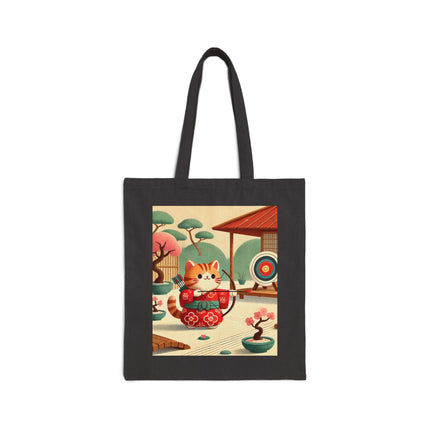 Archer Kitten in the Zen Garden Cotton Canvas Tote Bag – Focus, Whimsy & Zen Balance