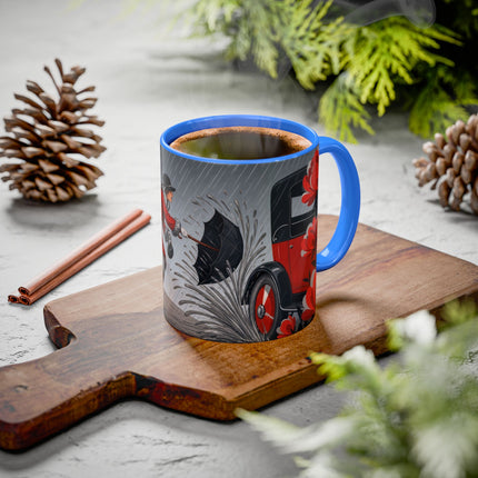 ☔🌹 The Scarlet Rainstorm Promenade Colorful Mug – Art Deco Motoring Elegance