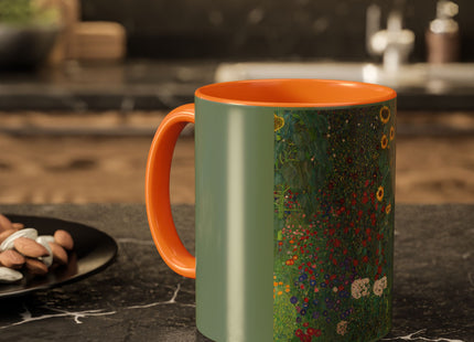 Farm Garden with Sunflowers by Gustav Klimt Colorful Mugs (11oz, 15oz)