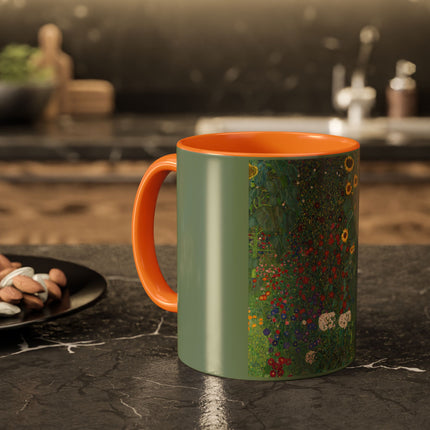 Farm Garden with Sunflowers by Gustav Klimt Colorful Mugs (11oz, 15oz)