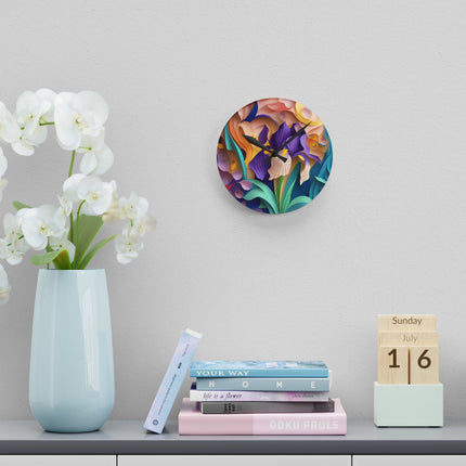 The Elegant Iris Flower Acrylic Wall Clock, Round and Square