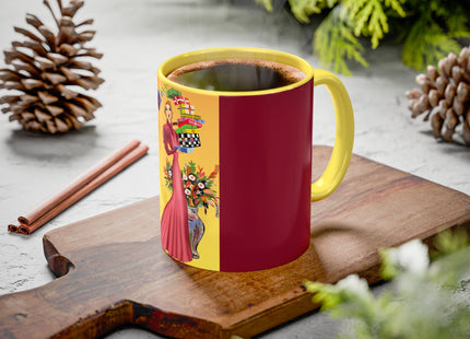 Elegant Holiday Woman with Gifts Colorful Mugs (11oz, 15oz)