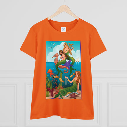 Three Mermaids with Strings of Pearls by Carlo Chiostri Women's Midweight Cotton Tee