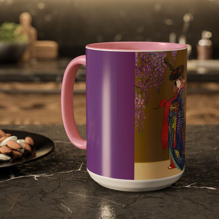 Wisteria Elegance Colorful Mug (11oz, 15oz) – Floral Beauty, Kimono Art & Timeless Grace