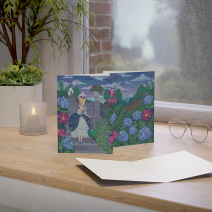 🦚🌸 The Lady Of The Peacock Garden Greeting Card – Art Deco Floral Elegance