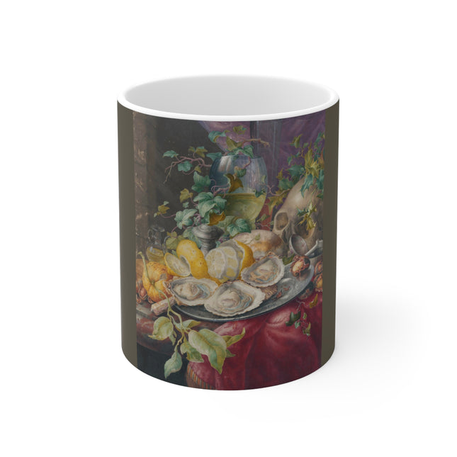 Vanitas Still Life with Oysters and Skull by Herman Henstenburgh Ceramic Mug 11oz