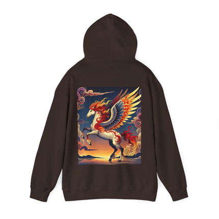 Flame-Winged Horse at Sunset – Heavy Blend™ Hooded Sweatshirt