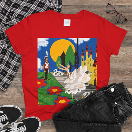 🦢🏰 The Enchanted Swan Ballet Cotton Tee – Art Deco Fairytale Whimsy