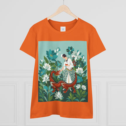 🐉🌿 The Dragon Keeper Cotton Tee – Art Deco Floral Fantasy