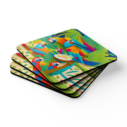 Colorful Macaws Corkwood Coaster Set