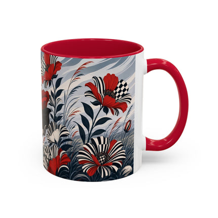 ☔🌹 The Scarlet Checkerboard Rainstorm Colorful Mug – Art Deco Floral Elegance