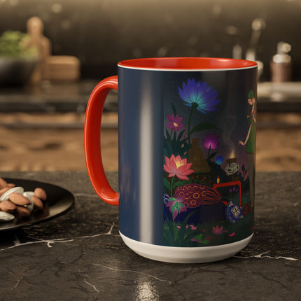 Moonlit Incense Ceremony Colorful Mugs – Art Deco Meditation Garden