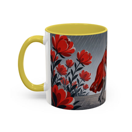 ☔🌹 The Scarlet Rainstorm Promenade Colorful Mug – Art Deco Motoring Elegance