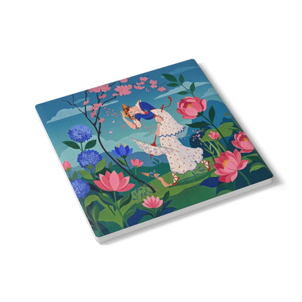 🌸☂️ The Lady Of The Falling Blossoms Ceramic Coaster – Art Deco Garden Whimsy
