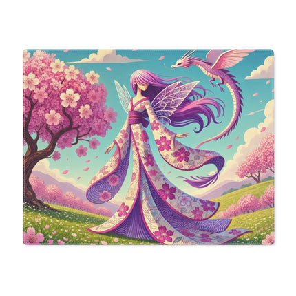 🌸🐉 Petals in the Wind: The Kimono Fairy and the Sky Dragon Placemat – Enchanted Sakura Fantasy