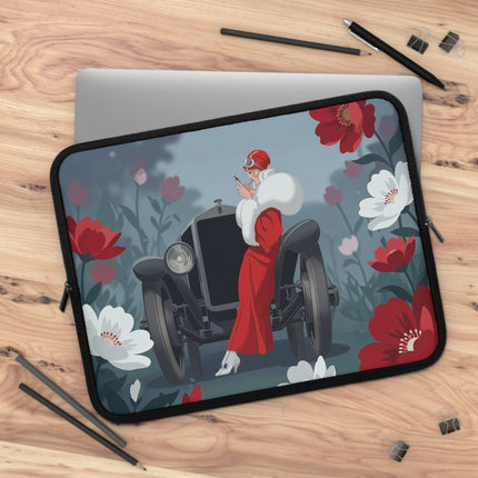 🏎️🌺 The Lady Of The Grand Touring Car Laptop Sleeve – Art Deco Motoring Elegance