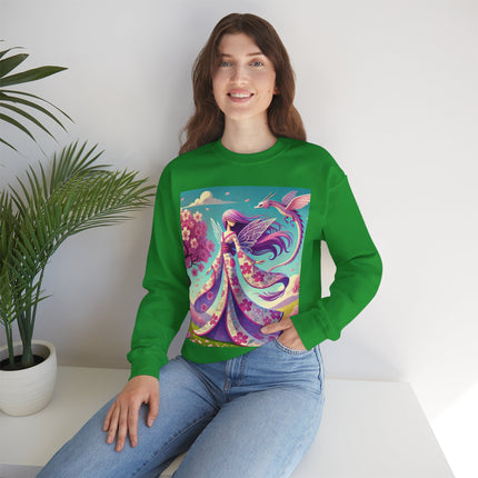 Petals in the Wind: The Kimono Fairy and the Sky Dragon Heavy Blend™ Crewneck Sweatshirt