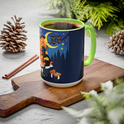 🎃🐈‍⬛ The Little Pumpkin Witch And Her Black Cat Colorful Mug – Whimsical Halloween Charm
