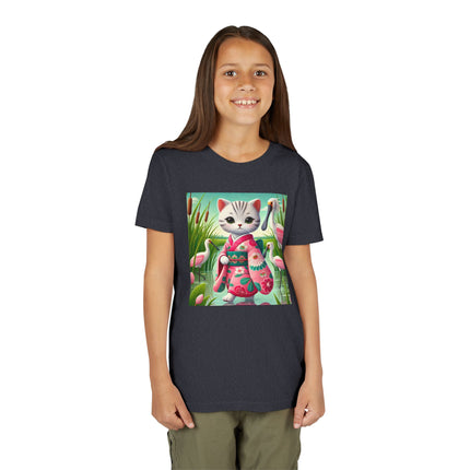 Geisha Kitten Strolls Among the Spoonbills Youth Short Sleeve Tee