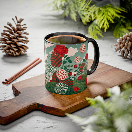 🌹💚 The Scarlet Rose Checkerboard Garden Colorful Mug – Art Deco Floral Whimsy