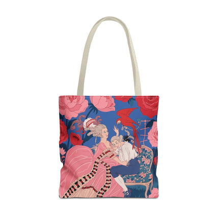 🌹🦜 The Lady Of The Scarlet Parrot Tote Bag – Art Deco Floral Elegance