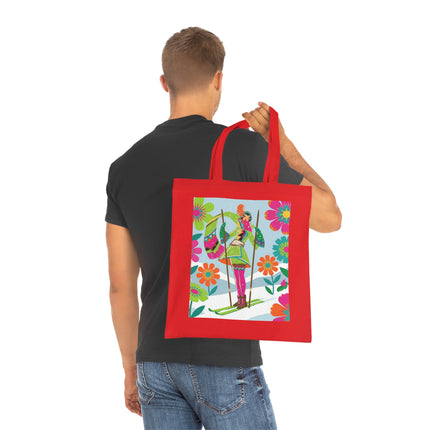 🎿🌸 The Winter Flower Adventurer Cotton Tote Bag – Colorful Skiing Fantasy